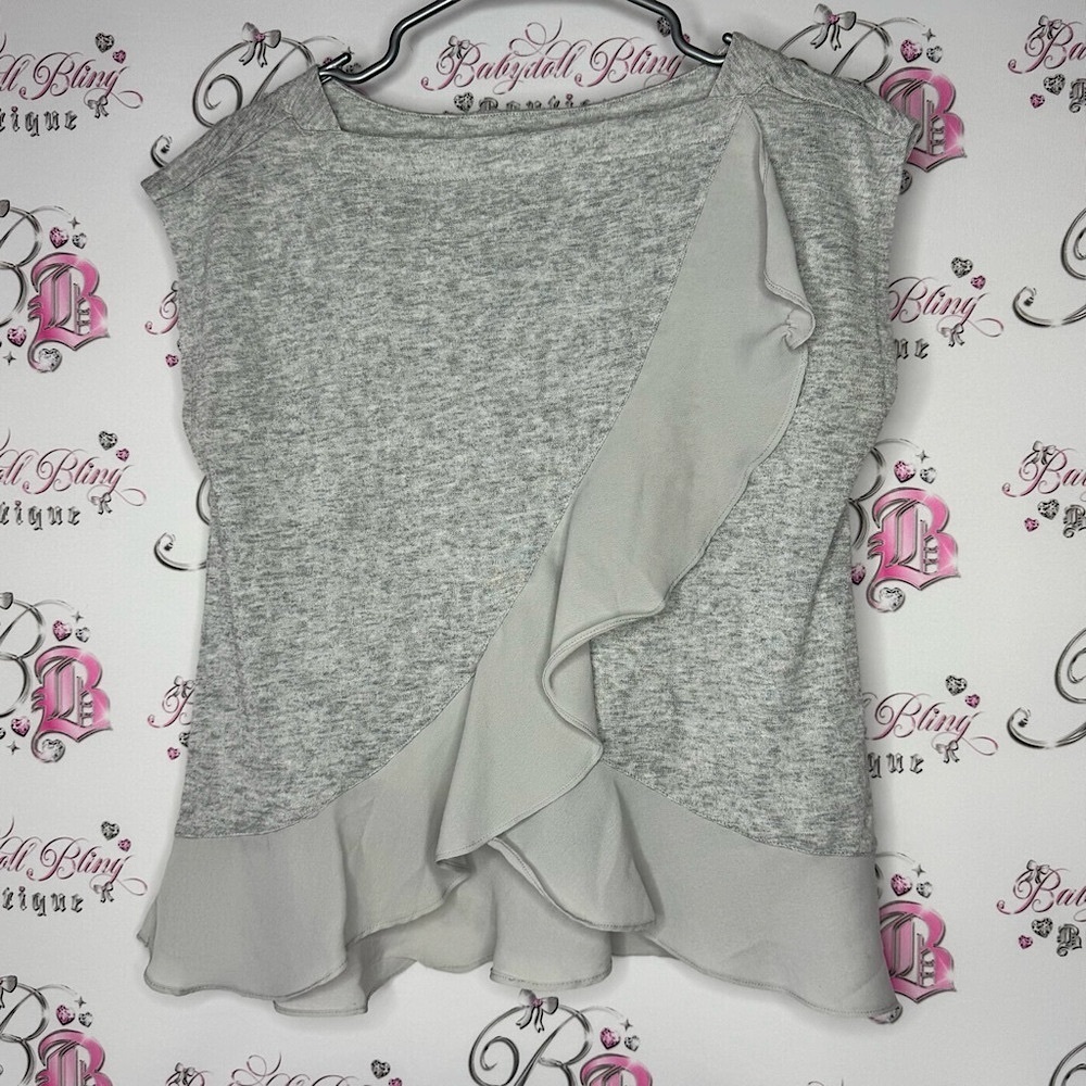 Banana republic top tank frilly Ruffled shirt grey with mesh ruffle